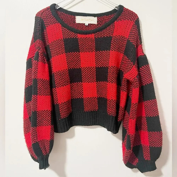 JEN’S PIRATE BOOTY‎ Sofia Sweater size Small Buffalo Check Holiday Red & Black - Picture 2 of 6